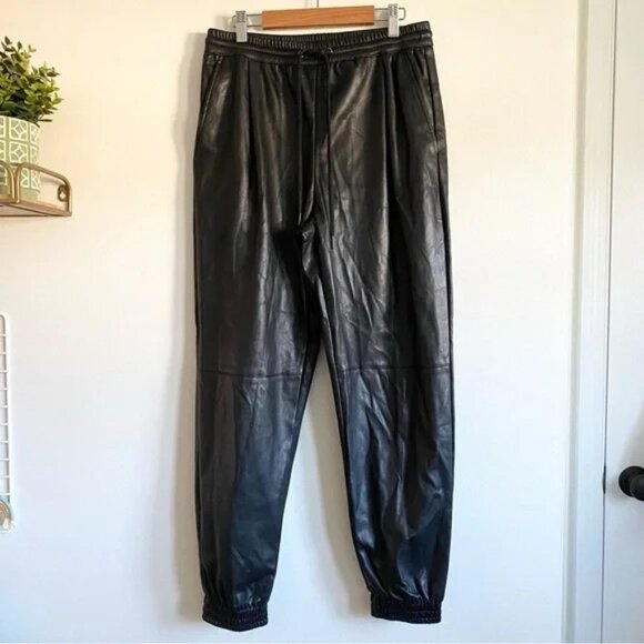 ZARA Faux Leather Black Drawstring Joggers - Picture 2 of 6